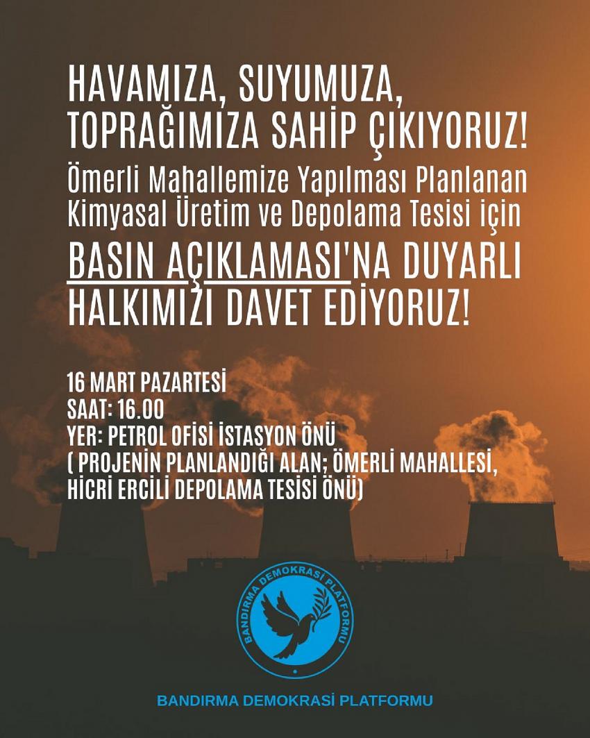 BANDIRMA ÖMERLİ ÇED RAPORUNA KARŞI BASIN AÇIKLAMASINA DAVET