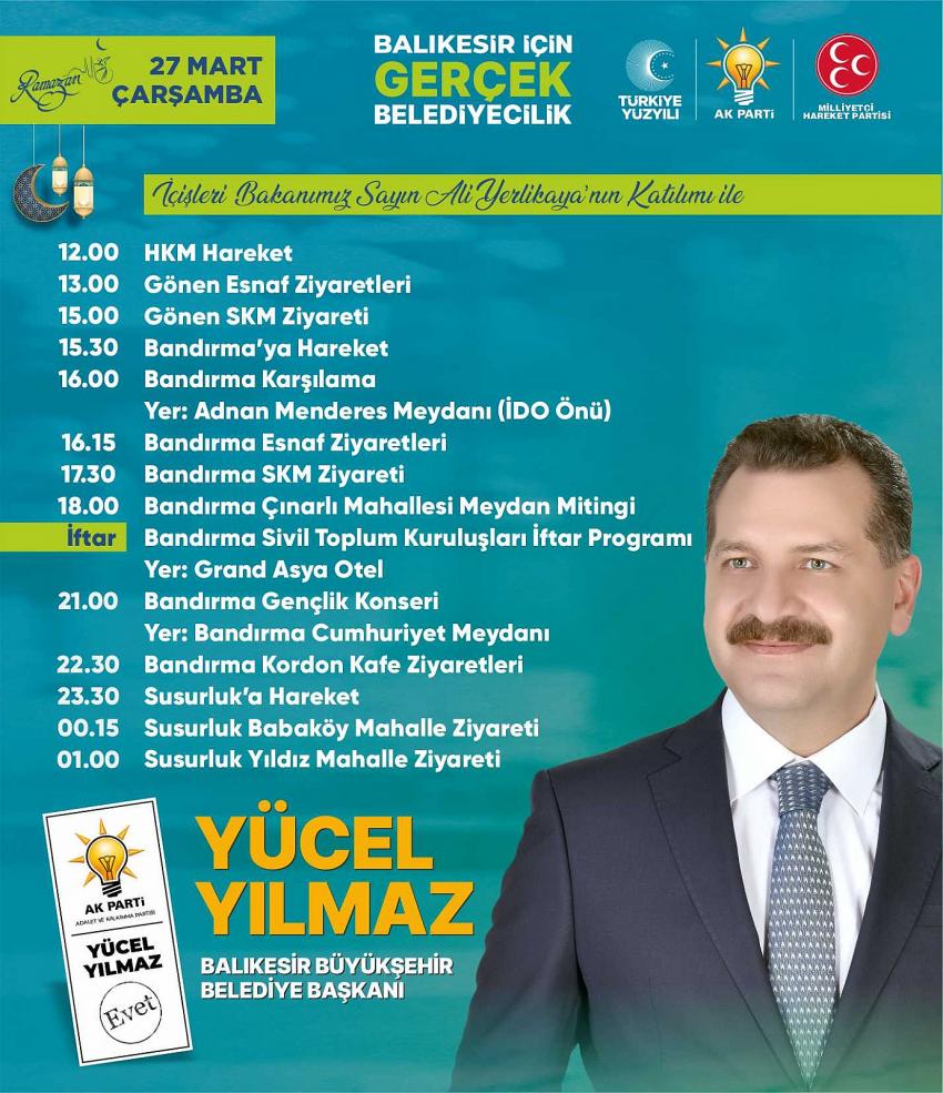 İçişleri Bakanı Ali Yerlika'ya, Yücel Yılmaz ile Bandırma'ya geliyor